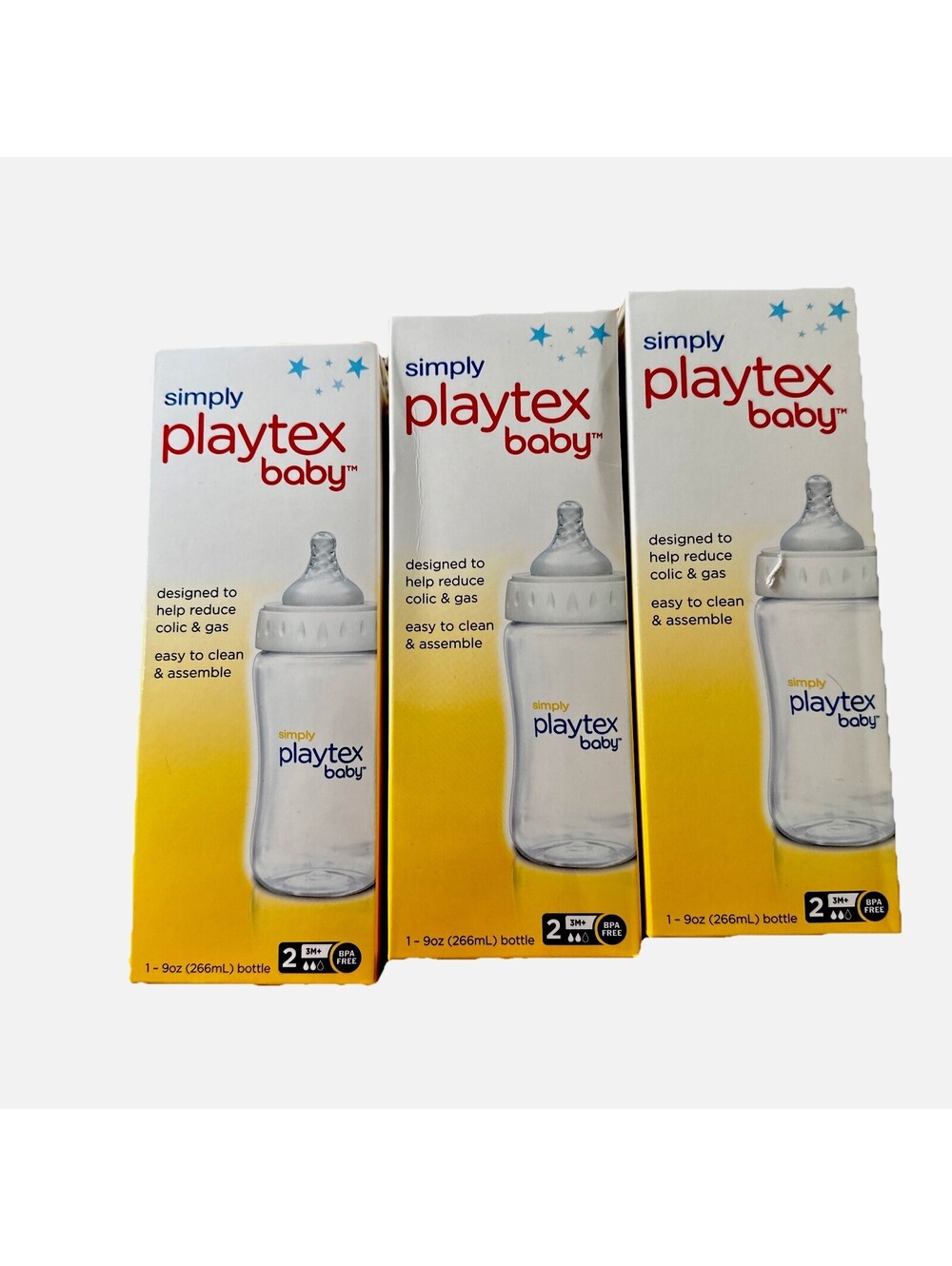 Lot Of 3! Simply Playtex Baby Bottle Reduce Colic 3months + 1-9oz